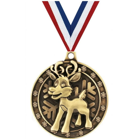 Reindeer Medals, 2" Gold Diecast Reindeer Medal Award 50 Pack
