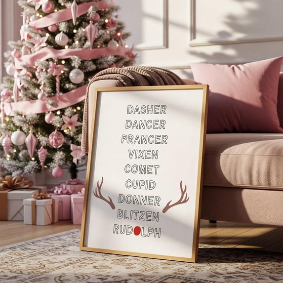 Reindeer Names Christmas Poster, Modern Minimalist Holiday, Rudolph ...