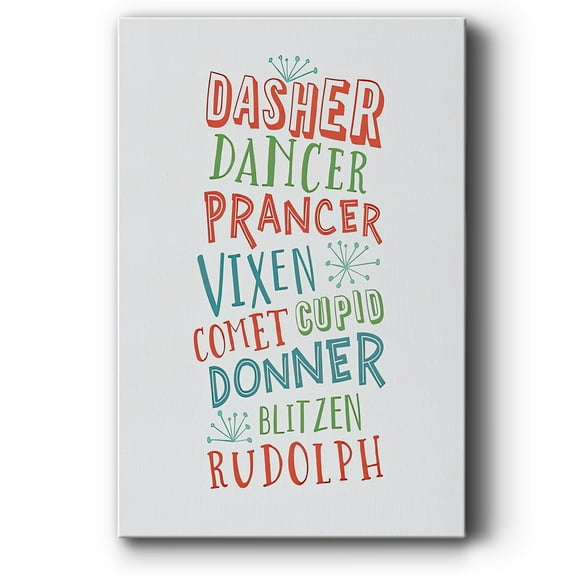 Reindeer Names - Multicolor Light Gray- Gallery Wrapped Canvas
