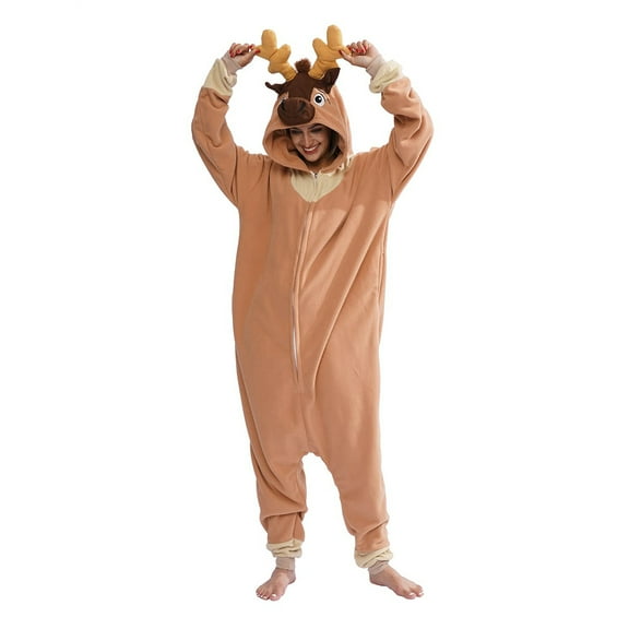 Reindeer Onesies Adult Halloween Onesie Pajamas, Animal Costume Adult Deer Costume for Women, Funny Unisex Cosplay One Piece Pajamas