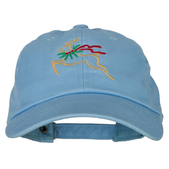 Reindeer Outline Embroidered Unstructured Washed Cap - Blue OSFM