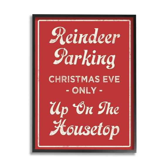 Reindeer Parking Sign Festive Christmas Vintage Text Holiday Graphic Art Framed Art Print Wall Art