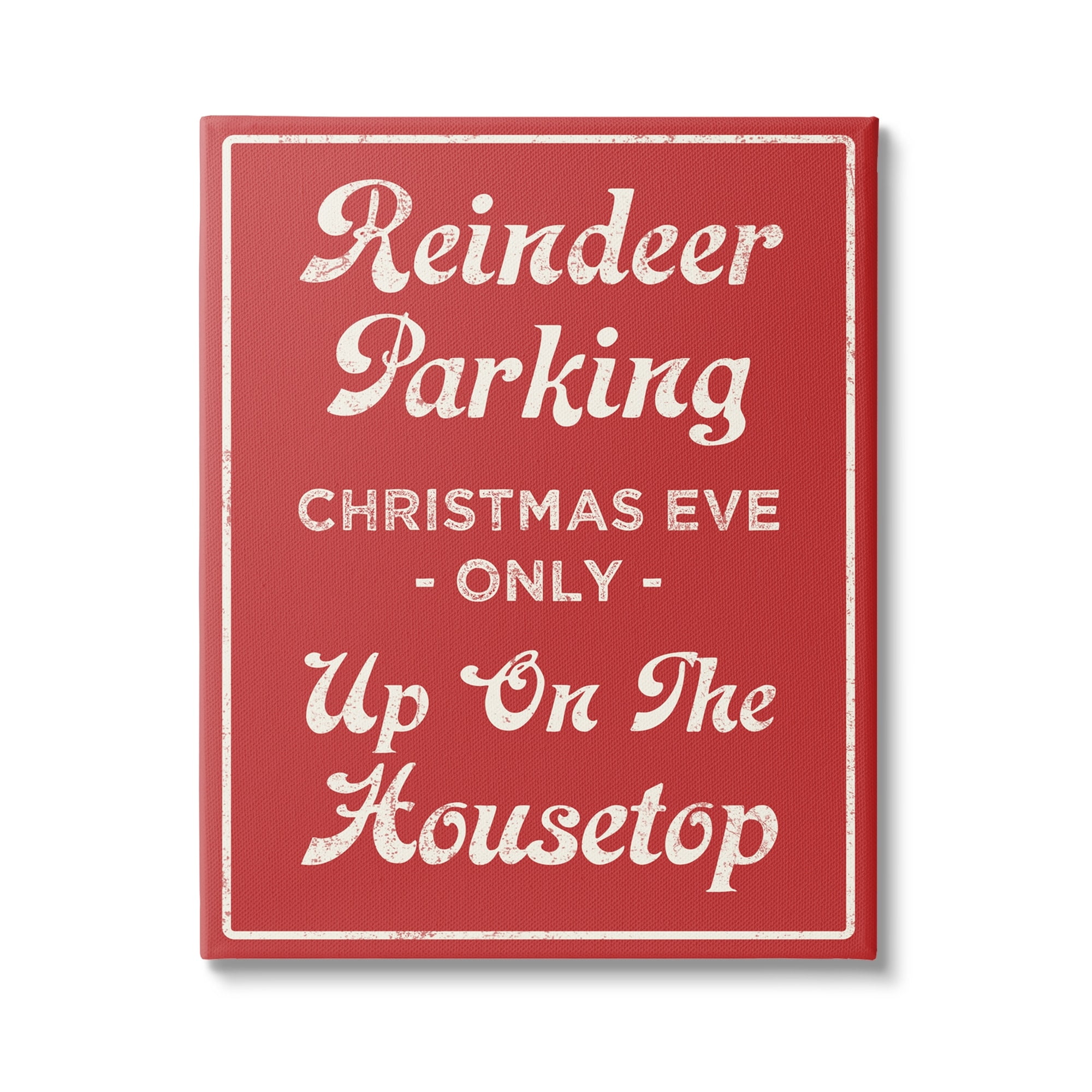 Reindeer Parking Sign Festive Christmas Vintage Text Holiday Graphic Art Gallery-Wrapped Canvas Print Wall Art