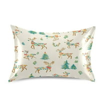 Reindeer Pattern Satin Pillowcase 20''x26'' Double-Sided Print Soft Wrinkle Resistant
