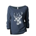 thumbnail image 1 of Reindeer Plaid Women's Fashion Slouchy 3/4 Sleeves Raglan Lightweight Sweatshirt Navy Medium, 1 of 3