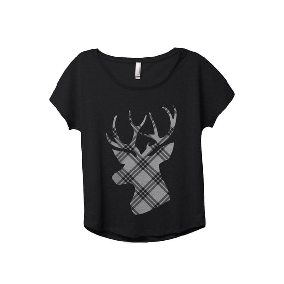 Reindeer Plaid Women's Fashion Slouchy Dolman T-Shirt Tee Heather Black Medium