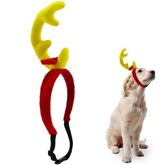 Reindeer Plush Antlers Headband for Dogs – Cute Christmas Pet Headwear with Bone Accent,Holiday Party Costume Accessory
