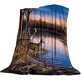 thumbnail image 1 of Reindeer Plush Throw Bed Blanket for Kids Adults Reindeer by the River Sunset Scene Super Soft Cozy Luxurious Blanket Lightweight Fleece Blankets for Couch Bed Sofa Warm All Season 40×50inch, 1 of 6