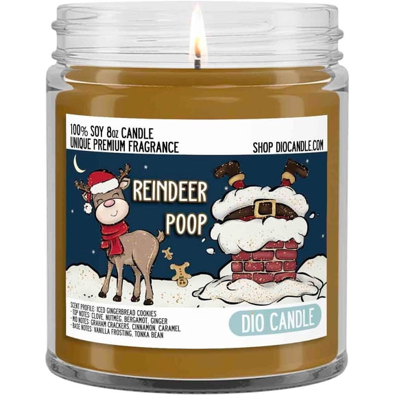 Reindeer Poop Candle | Iced Gingerbread Cookies Scented for Home and Christmas | Single Wick 8oz Glass Jar, 60+ Hours Burn Time | Vegan Soy | Handmade in the USA