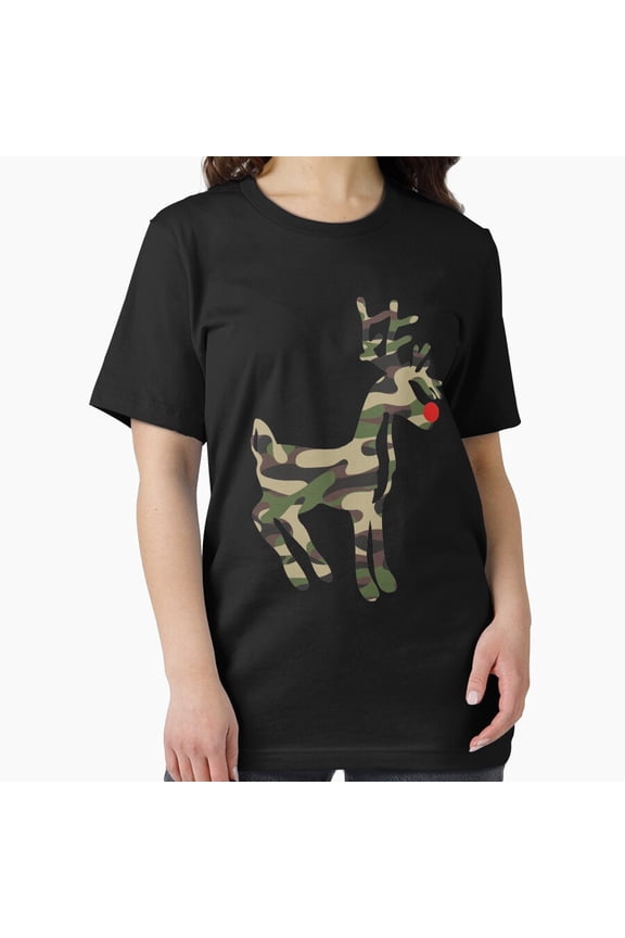 Reindeer Red Nose Camo Camouflage Xmas Holiday Hunting Gift Unisex T-Shirt, up to Size 5XL