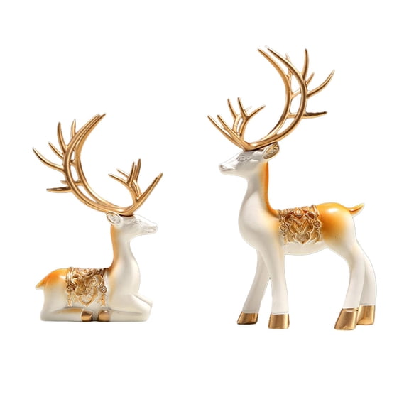 Reindeer Resin Sculpture Couple Deer Figurine Statue Miniature Figurine Deer Statue for Living Room Housewarming Gifts Decor Orange