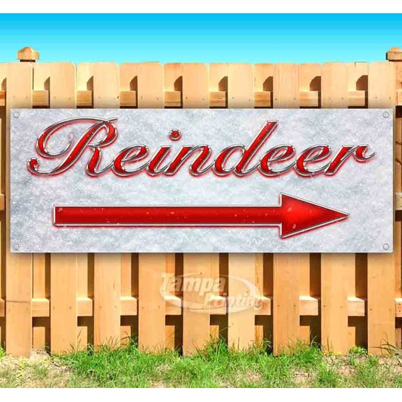 Reindeer Right Arrow Red & Chrome 13 oz Vinyl Banner With Metal Grommets
