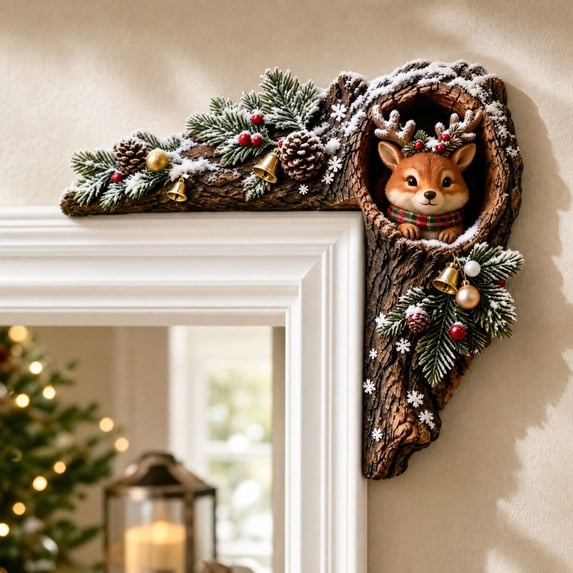 Reindeer Right Christmas Door Frame Corner Decor, 2D Wooden Tree Hollow ...