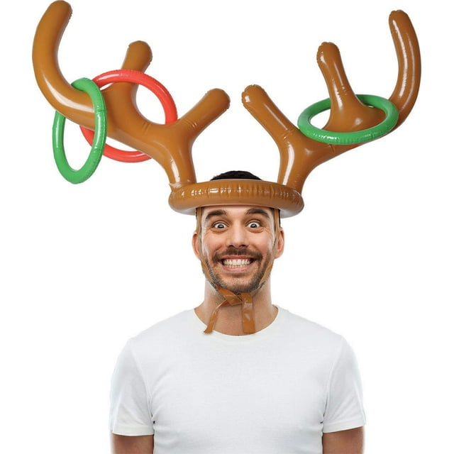 Christmas In July Decorations Inflatable Reindeer Antler Ring Toss Game, Christmas Party Games Supplies Ring Toss Hook Game For Kids Adults Family Xmas Games Inflatable Ring Toss Game