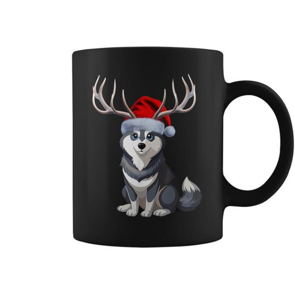 Reindeer Santa Hat Holiday Alaskan Malamute Christmas Coffee Mugs