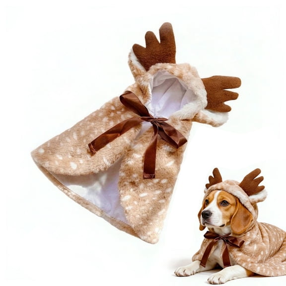 Reindeer Shaped Cat Hooded Cape with Adjustable Straps, for Cats & Small Dogs, Cosplay, Photos, Parties