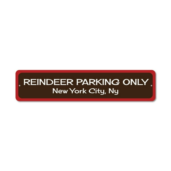 Reindeer Sign, Custom Merry Christmas Sign, Reindeer Parking Only Sign, City State Sign, Holiday Aluminum Sign - 4x18 inches