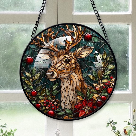 Reindeer Stained Glass Suncatcher, Reindeer Christmas, Reindeer Stained Glass Decor, Hanging Ornament, Christmas Funny Birthday Gifts for Men ODGYj8