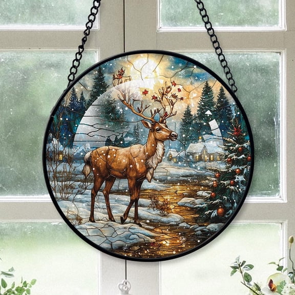 Reindeer Stained Glass Suncatcher, Reindeer Christmas, Reindeer Stained Glass Decor, Keepsake Ornament 2025, Christmas Girlfriend Birthday Gifts P6j9lG