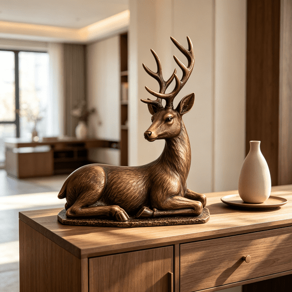 Reindeer Statue Christmas Tabletop Decor, Detailed Reindeer with Base Desktop Decoration, Christmas Decorations Indoor, Tabletop Ornament for Winter Holiday Indoor Display
