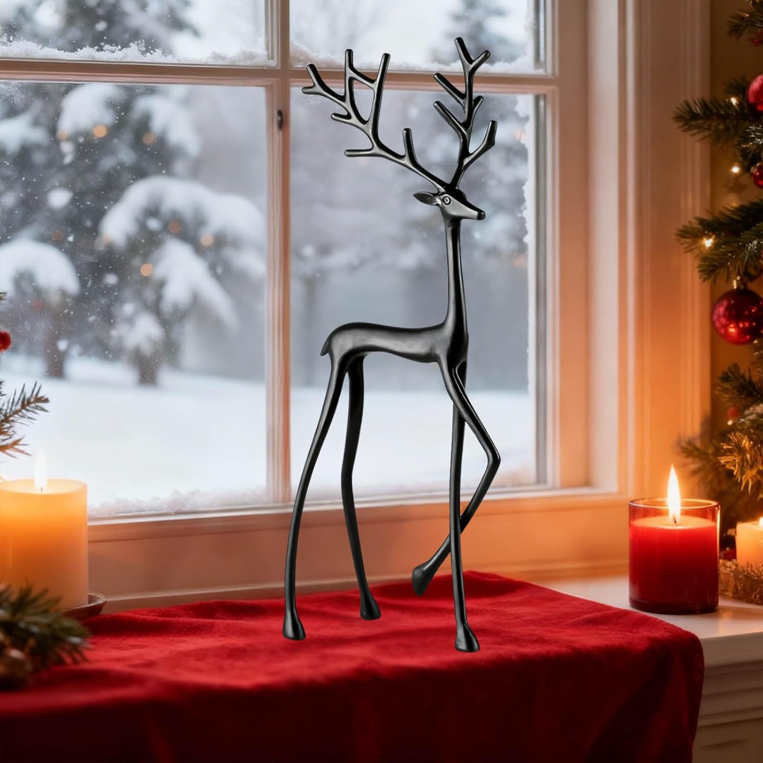 Reindeer Statues Imitation Deer Sculpture, Black Finish European-Style