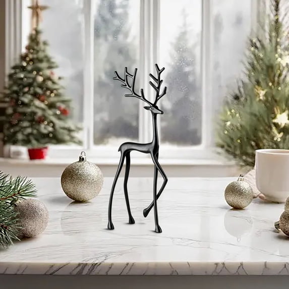Reindeer Statues Imitation,Deer Sculpture,Christmas Black Finish European-Style Modern Decorative, Christmas Tabletop Ornaments,Black Reindeer Statues,Elegant Indoor Decor