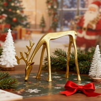 Reindeer Statues Imitation Metal Deer Sculpture, Gold Finish European-Style Modern Decorative, Christmas Tabletop Ornaments for Mantel Fireplace Living Room Bedroom Home Decor (Looks Down)