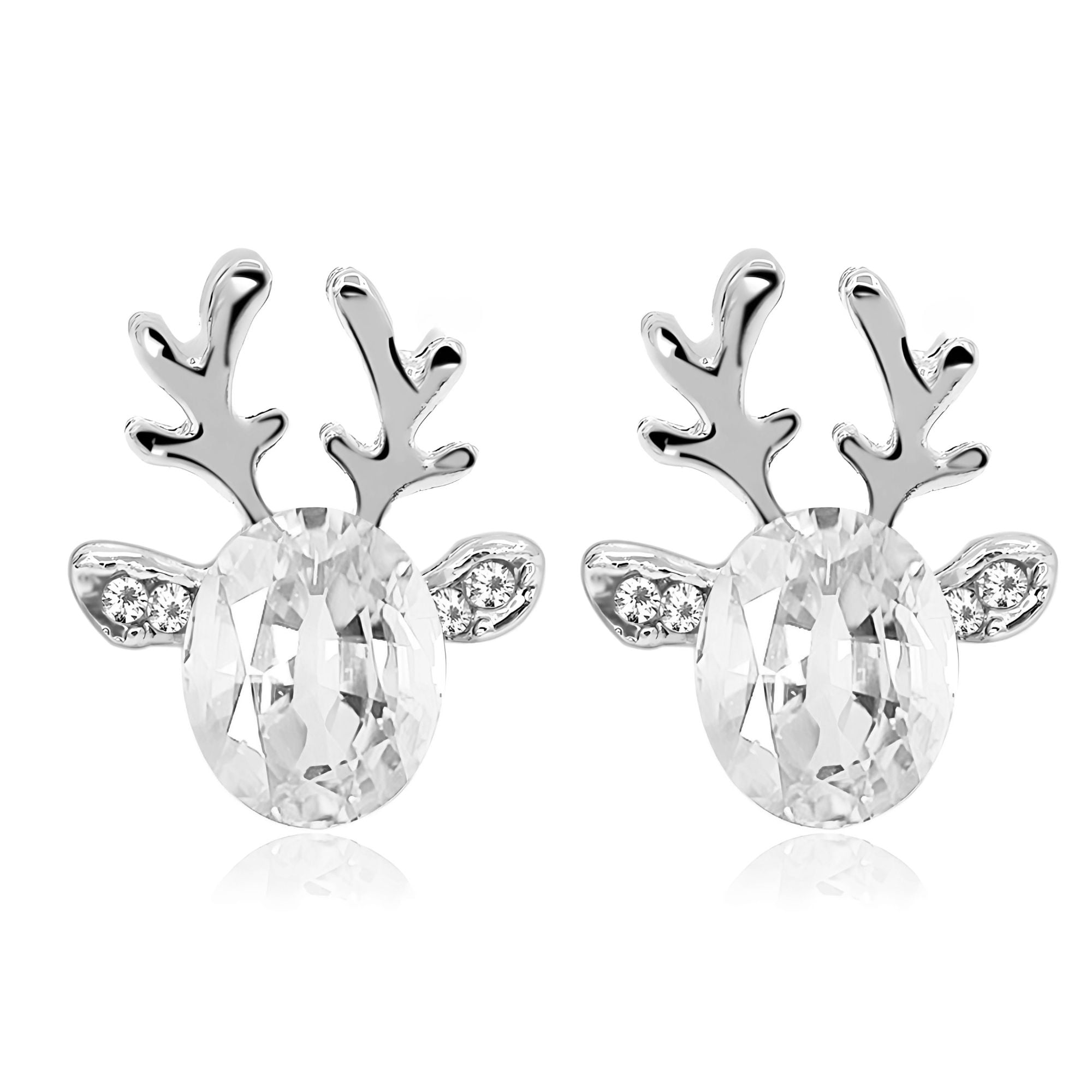 Reindeer Stud Earrings for Women White Gold Plated CZ Christmas Jewelry Ginger Lyne Collection