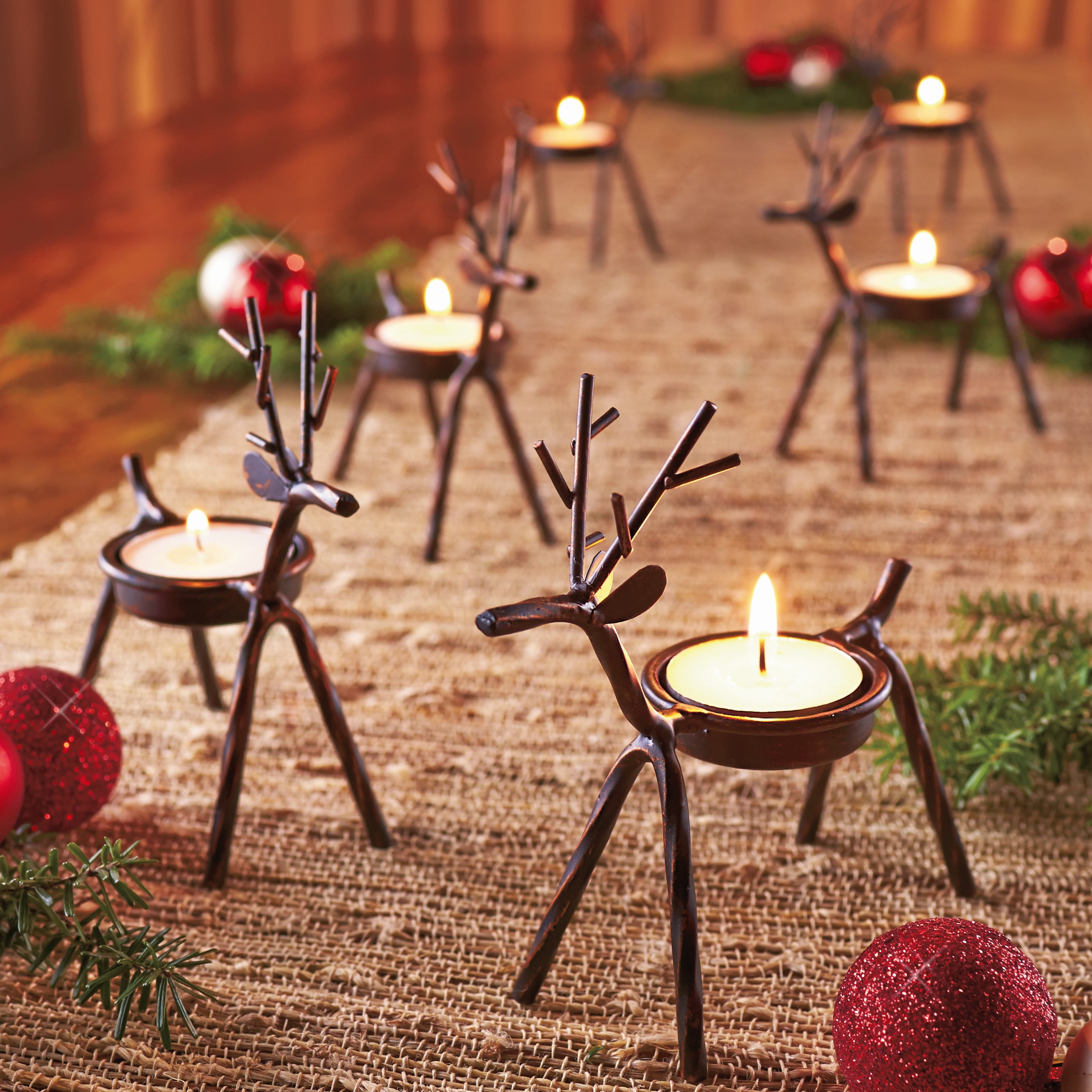 Reindeer Tea Light Holders - Set of 6 Holiday Home Candle Decorations