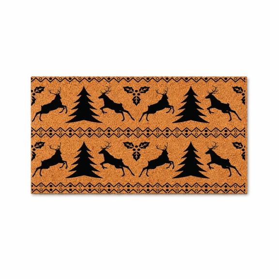Reindeer and Tree Doormat, Holiday Entryway Door Mat, Winter Welcome Rug (16x24 inches) 3232
