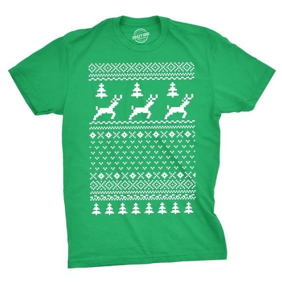 Reindeer Ugly Christmas Sweater T Shirt Funny Holiday Party Vintage Pattern Tee Graphic Tees