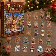 Reindeer Village Advent Calendar, Christmas Hanging Ornaments, 24-Day Countdown, Holiday Decorations for Family, Acrylic Collectible Gifts for Kids and Adults, 10.6 Inch