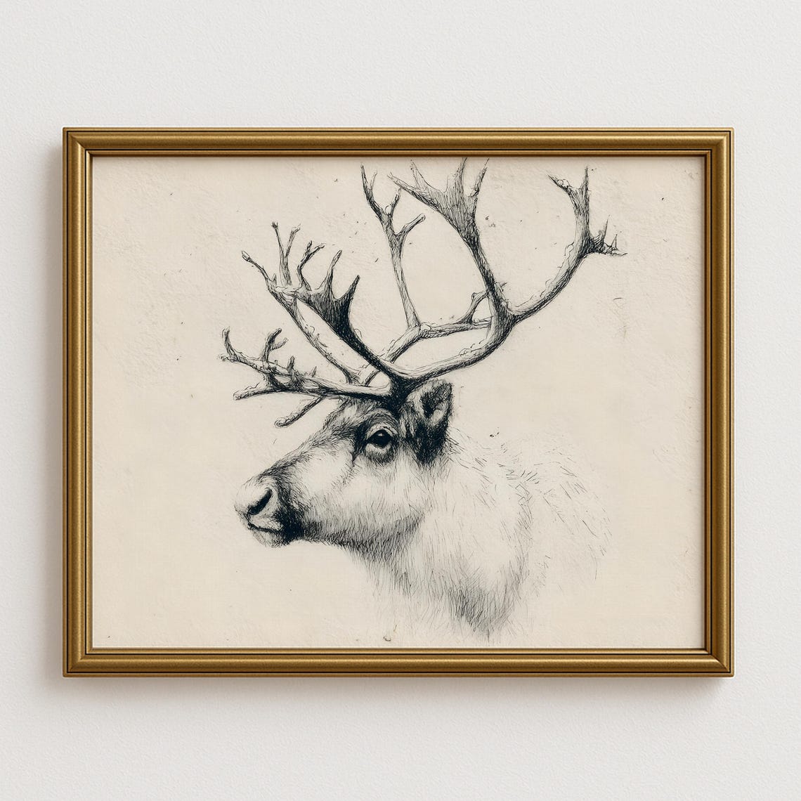 View of Reindeer Wall Art, Minimalist Animal Sketch Print, Woodland Winter ...
