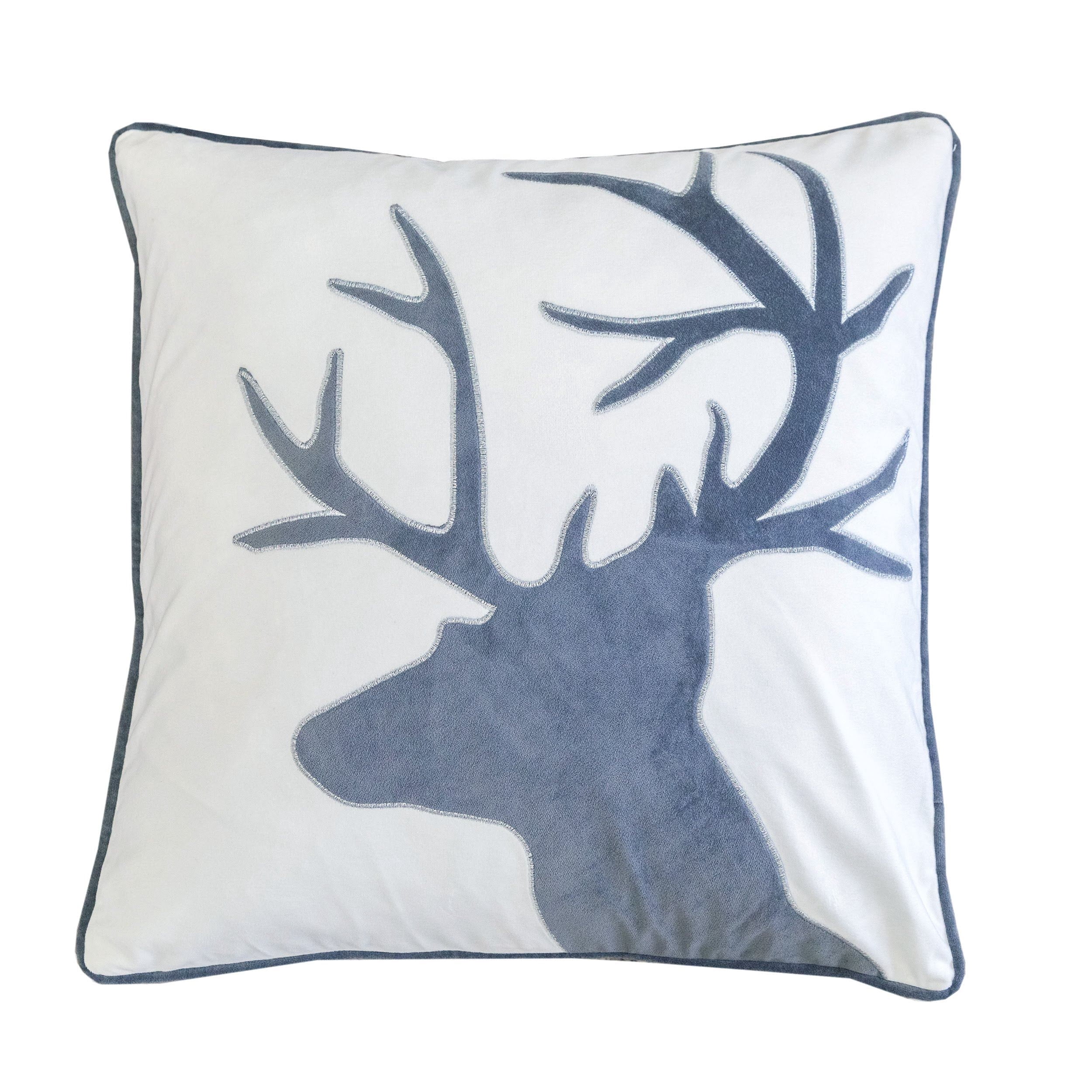 Reindeer White Animal Print Polyester 20 in. x 20 in. Throw Pillow