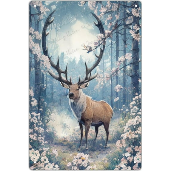 Reindeer Wildlife Chic Shabby Tin Sign, Country Style, Rustic Farmhouse Sign, Floral Poster For Bedroom Living Room Bathroom Kitchen Man Cave Wall Decor,New Home Gift 5.5x8 inches