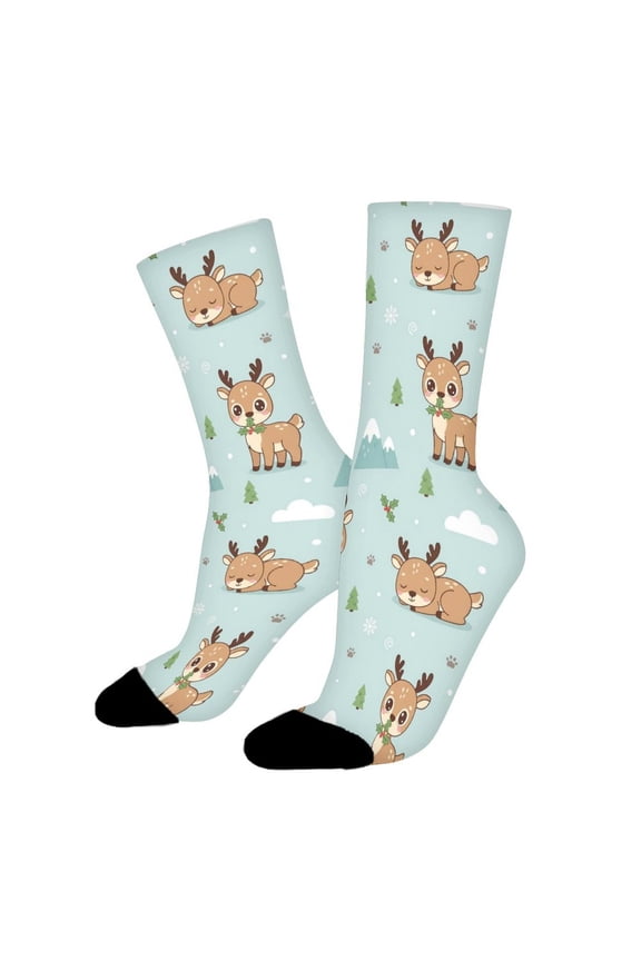 Reindeer Winter Animal Funny Novelty Crew Socks for Women Men Sports