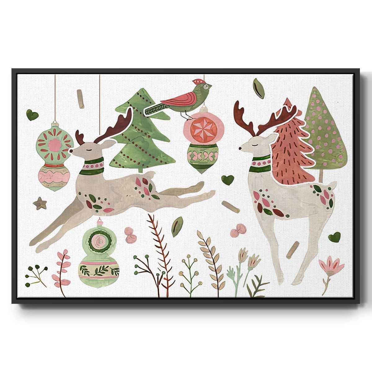 Reindeer Wishes Collection A - Framed Gallery Wrapped Holiday Canvas - 25 x 37 - Black Frame
