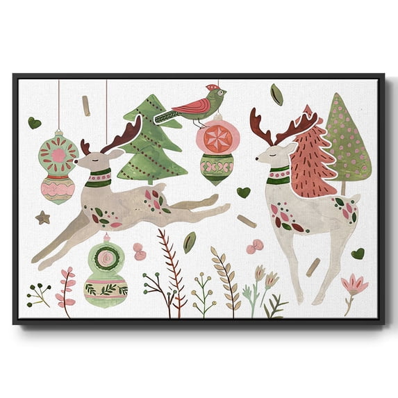 Reindeer Wishes Collection A - Framed Gallery Wrapped Holiday Canvas - 27 x 41 - Black Frame