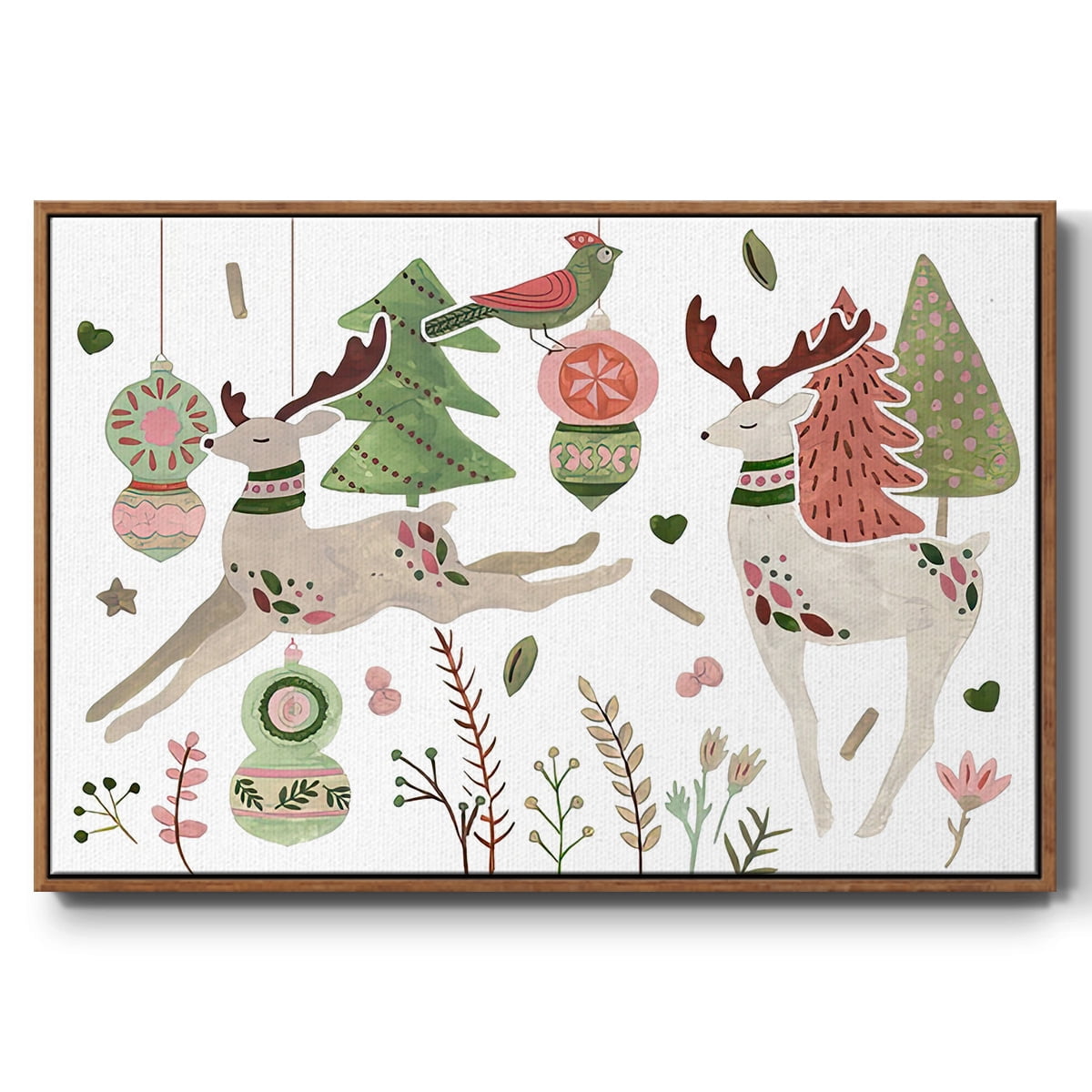 Reindeer Wishes Collection A - Framed Gallery Wrapped Holiday Canvas - 27 x 41 - Rosewood Frame