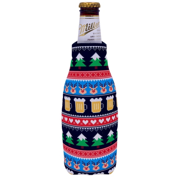 Reindeer and Beers Pattern Christmas Beer Bottle Coolie