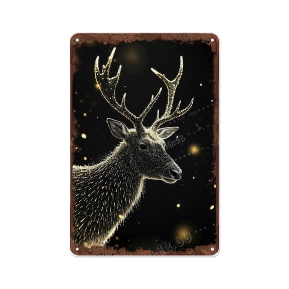 Reindeer in Black Background 8x12 Inch Metal Sign | Rustic Winter Reindeer Art | Perfect for Christmas, Holiday Decor, and Animal Lovers