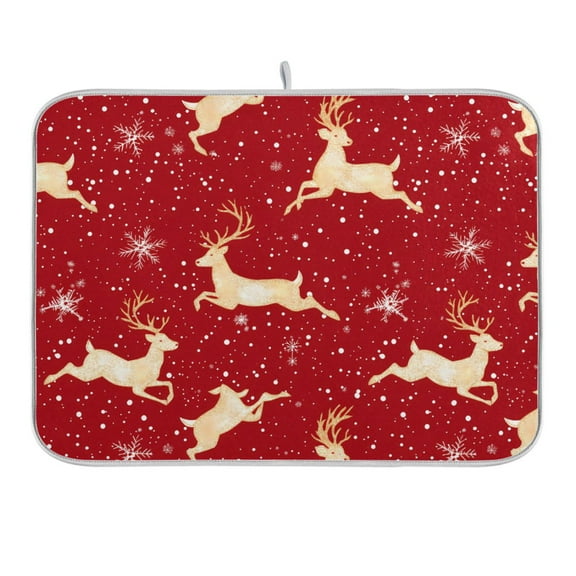 Reindeer in Winter Dish Drying Mat 18x24 Absorbent Microfiber Draining Rack Pad for Kitchen Counter Sink