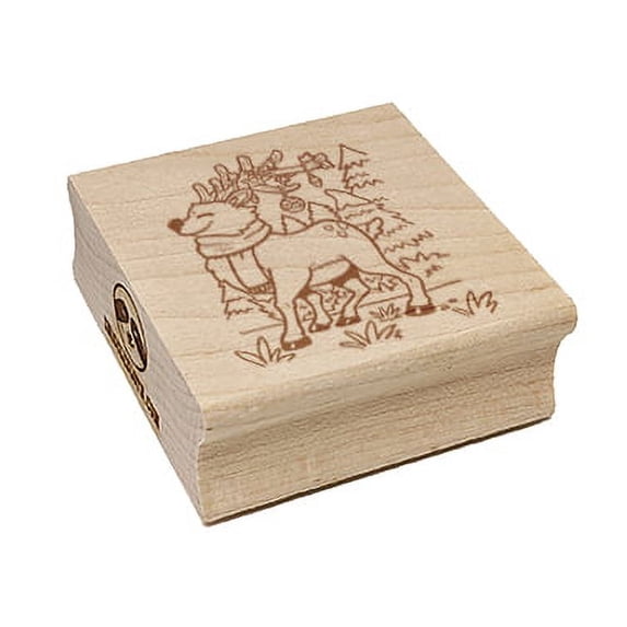 Reindeer with Christmas Ornaments Square Rubber Stamp Stamping Scrapbooking Crafting - Medium 1.75in