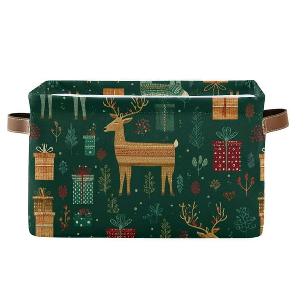 Reindeer with Christmas Sweater Gift Leaves Square Storage Bins with Handles Collapsible Containing Box 1 Pack