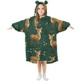 thumbnail image 1 of Reindeer with Colorful Lights and Leaves Christmas Flannel Wearable Blankets Hooded Design Long Sleeves Wrap Unisex for 3T-14Y S, 1 of 7