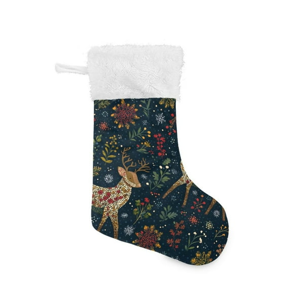 Reindeer with Elegant Print Snow Leaves Christmas Christmas Stockings Large Capacity 18 inch Gift Bag with Hook Xmas Holiday Decor 1 Pack