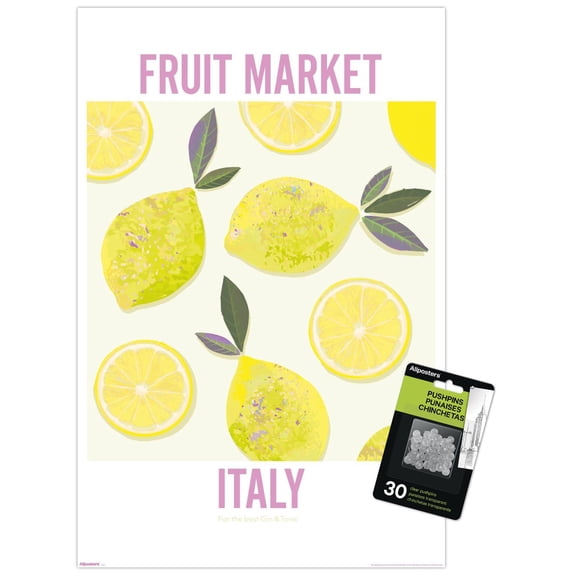 Reinders: Fruit Market - Lemons from Italy Wall Poster with Push Pins, 14.725" x 22.375"