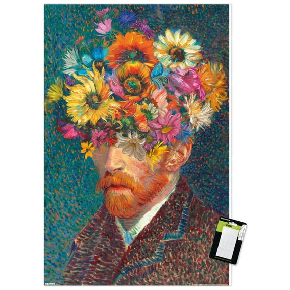 Reinders: Master Twist - Van Gogh Self Portrait Flowers Wall Poster, 14.725" x 22.375"