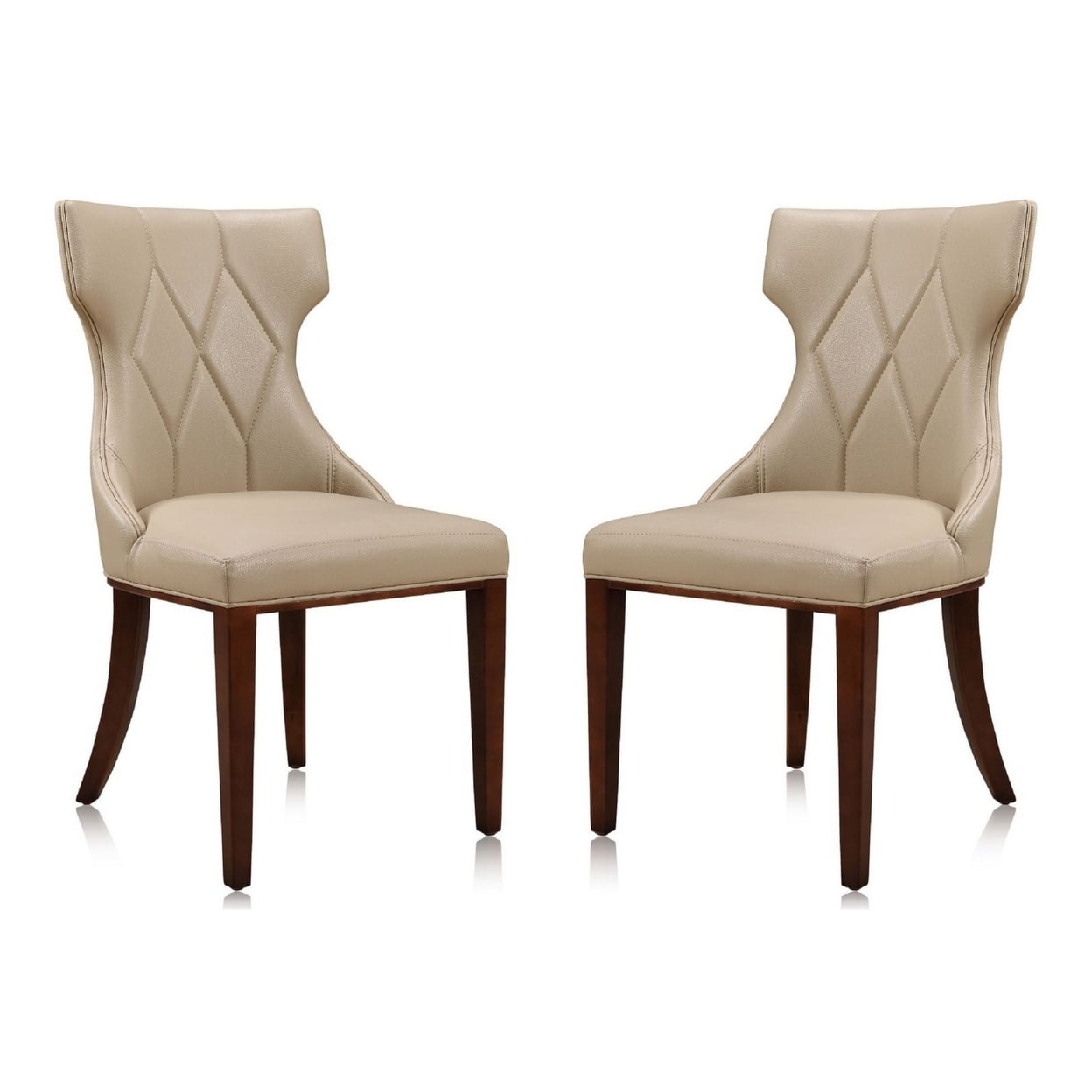 Reine Cream Faux Leather Upholstered Dining Side Chair Set with Walnut Wood Legs