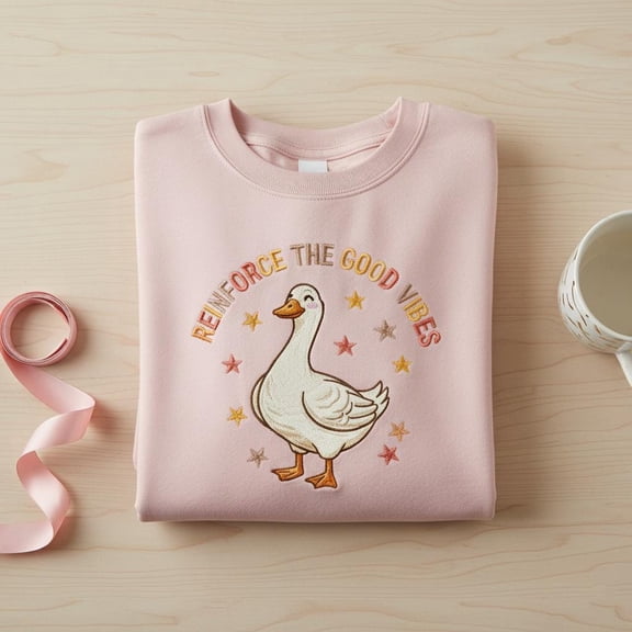 Reinforce The Good Vibes Embroidered Goose Sweatshirt, Positive Affirmation Crewneck, Therapist BCBA Gift